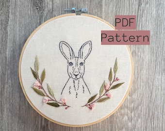 Kangaroo & Gum Blossom Embroidery Pattern: Australian Native Design (PDF Pattern)