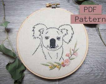 Koala & Gum Blossom Embroidery Pattern: Australian Native Design (PDF Pattern)