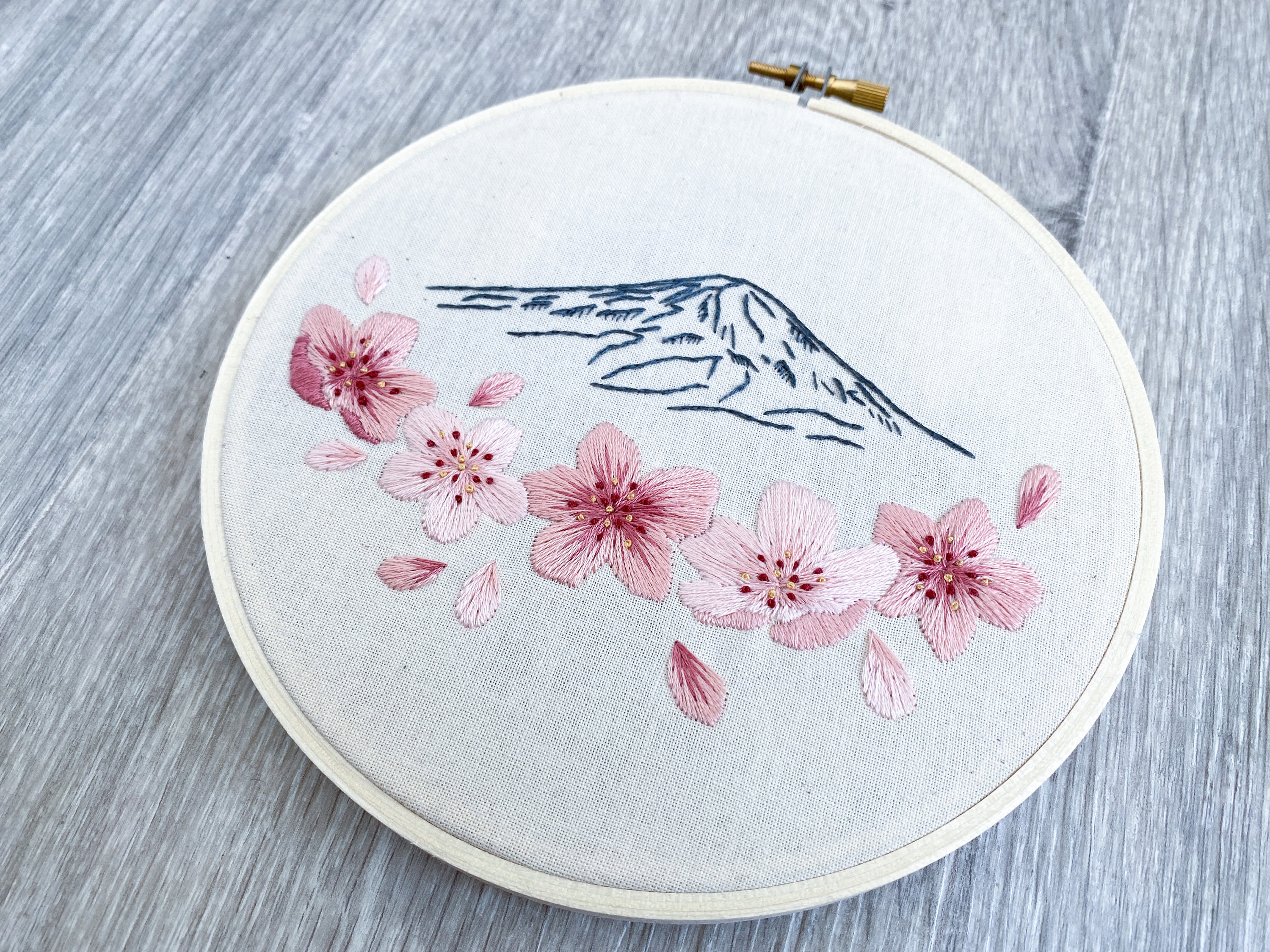 Embroidery PDF Pattern, Mt. Fuji, Cherry Blossom Embroidery