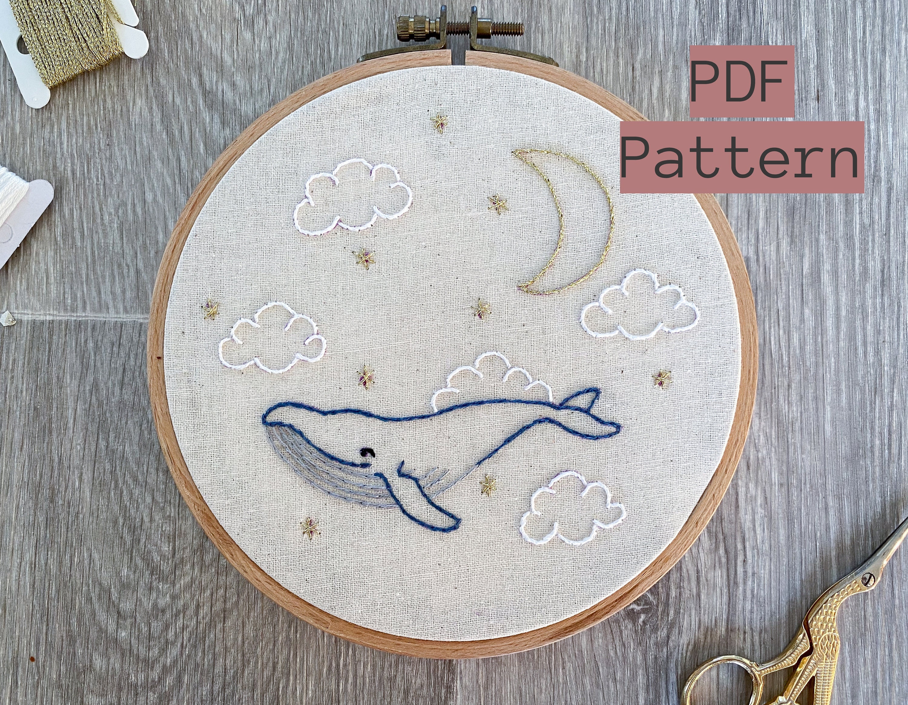 Embroidery PDF Pattern Star Surfer Whale Embroidery Nursery - Etsy Israel