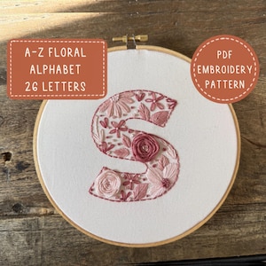 Floral Alphabet Hand Stickmuster: A-Z (PDF Pattern)