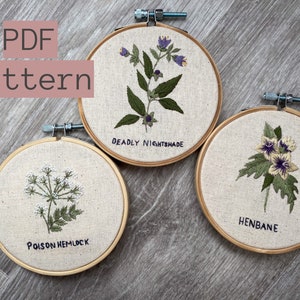 Witch Herbs Halloween Embroidery Pattern Set: Deadly Nightshade, Hemlock, Henbane (PDF) image 1
