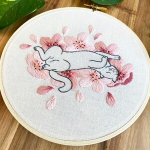 Embroidery PDF Pattern, Sakura Neko, Cherry Blossom Embroidery, Cat Embroidery Pattern, Sakura Blossom, Japan Inspired, Flower Embroidery image 5