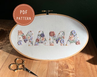 Embroidery PDF Pattern, Flower Mama Embroidery Hoop, Mother&#39;s Day Gift, New Mom Gift, Embroidery Hoop, Flower Embroidery, Hand Embroidery