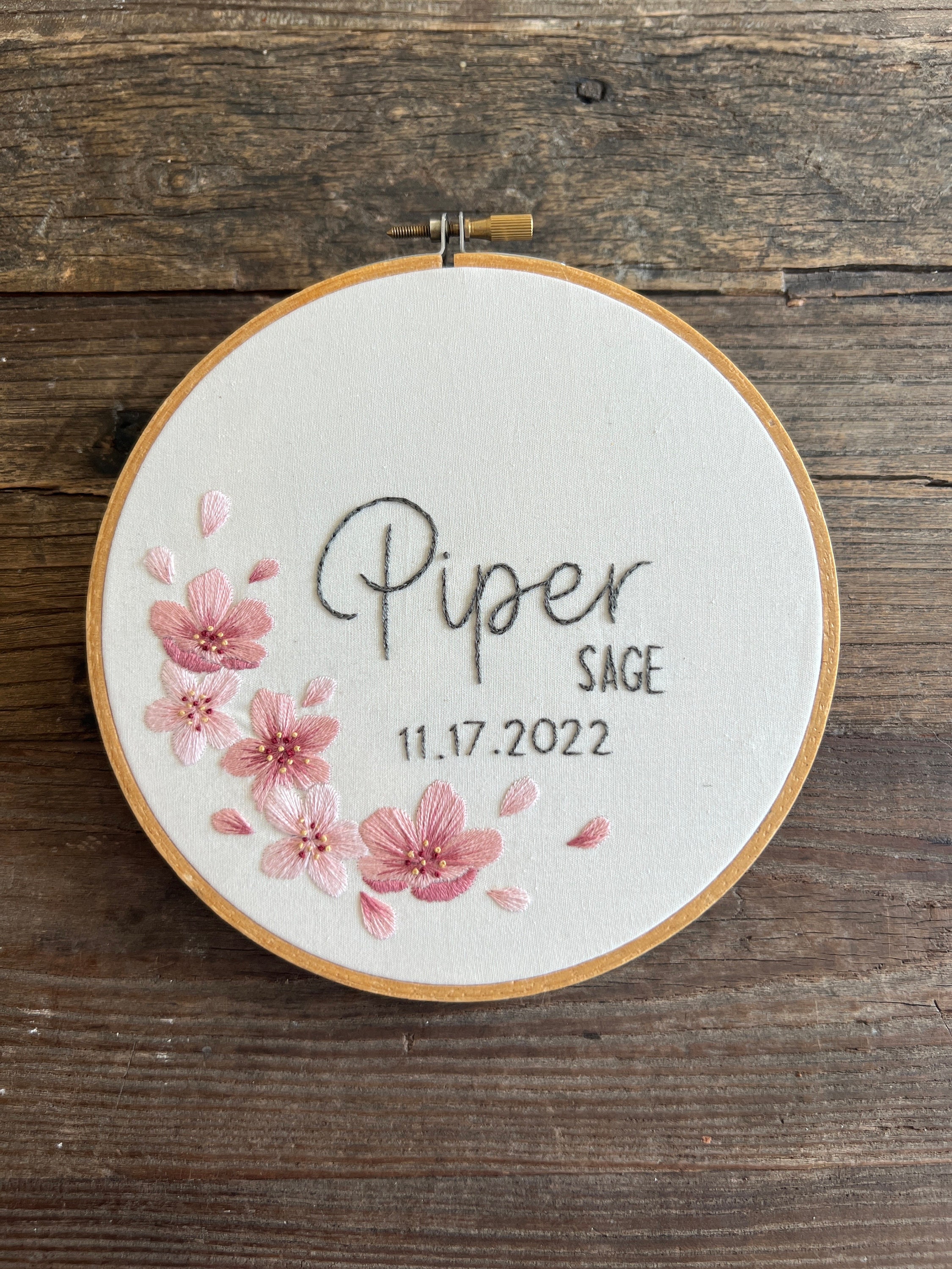 Cherry Blossom Custom Name Embroidery Pattern: Baby Birth