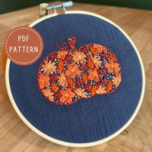 Pumpkin Flower Hand Embroidery Pattern: Fall Floral Design (PDF Pattern)