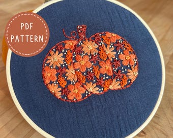 Pumpkin Flower Hand Embroidery Pattern: Fall Floral Design (PDF Pattern)