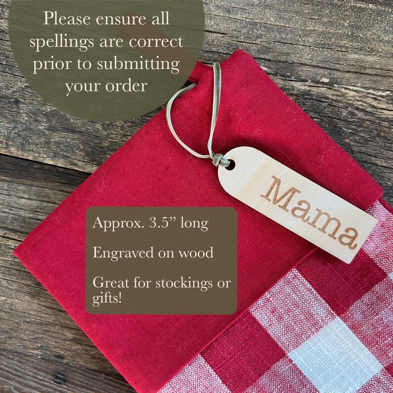 Personalized Wood Stocking Tags, Custom Engraved Wood Gift Tags