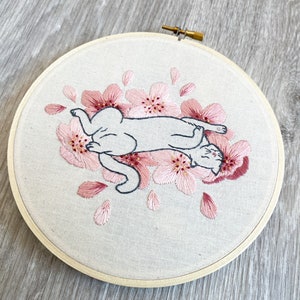 Embroidery PDF Pattern, Sakura Neko, Cherry Blossom Embroidery, Cat Embroidery Pattern, Sakura Blossom, Japan Inspired, Flower Embroidery image 8