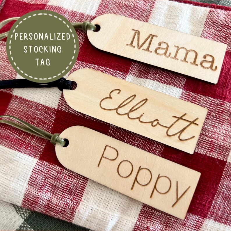 Personalized Wood Stocking Tags, Custom Engraved Wood Gift Tags