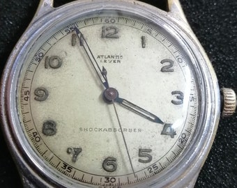 ATLANTIC LEVER Shockabsorber 16j military vintage men's wristwatch! WW2 ultra rare watch!