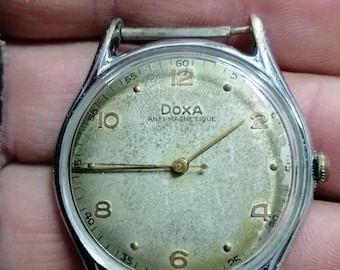 Vintage DOXA Antimagnetique Wrist Watch from 50' ETA 1147 Large 37mm, Rare watch!