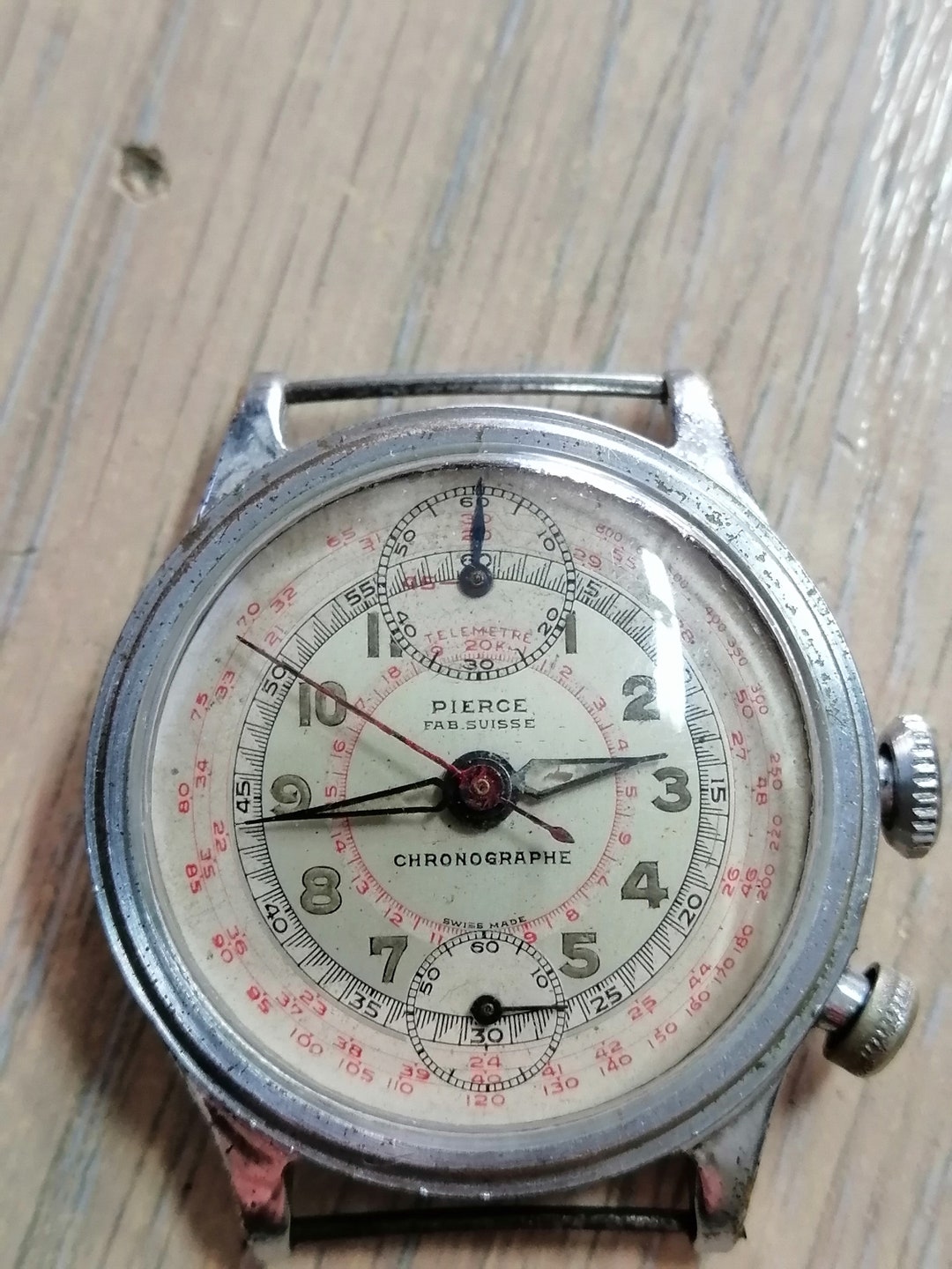 1940s. PIERCE Chronograph Military Watch Cal 134. Working