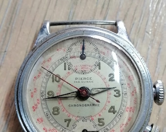 1940s. PIERCE Chronograph Military watch cal 134. Working, Georgeous!