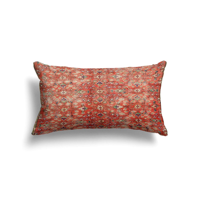 Floral Lumbar Rug Pillow Turkish Kilim Pillows Oriental Etsy