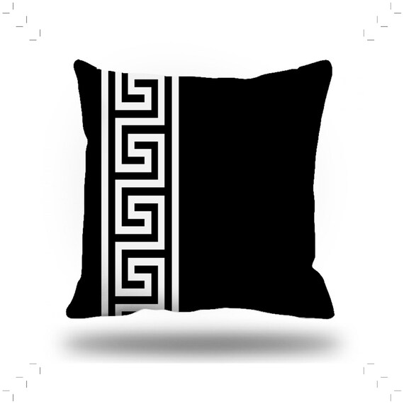 Black and White Velvet Throw Pillow Greek Key Pillow Cover Etsy
