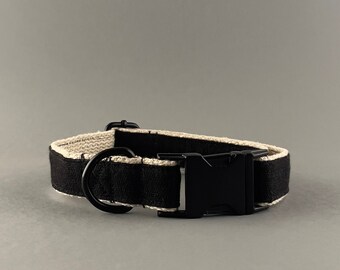 Black Hemp Dog Collar, Custom Metal Hardware