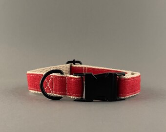 Red Hemp Dog Collar with Custom Metal Hardware