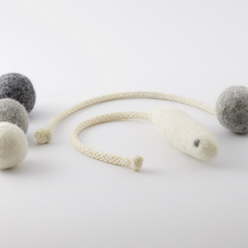 Natural Cat Toy Set With 5 Toys Natural Wool and Hemp Cord Etsy