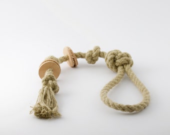 Natural Hemp and Leather dog toy - The Leather Circles