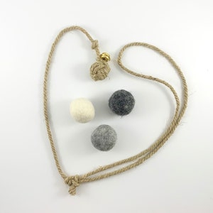 4 Cat Toys - Hemp monkeyfist toys with bell and 3 natural wool balls