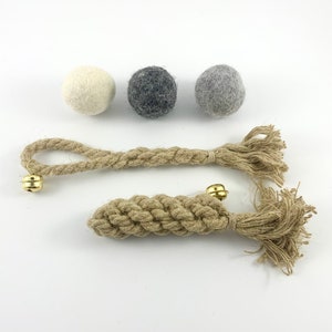 Cat Play Set with 5 Toys - 3 wool balls and 2 hemp rope toys with bells