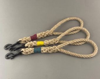 Dog short leash, Handmade hemp dog lead