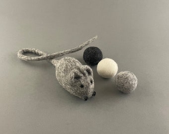 Natural Cat Toy set, wool mouse and wool balls