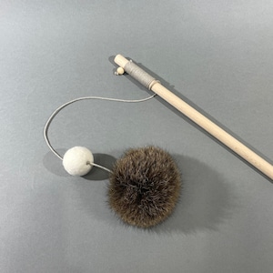 Handmade cat teaser toy with wool and fur ball, Natural cat wand toy