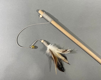 Natural cat teaser toy with feathers and bell