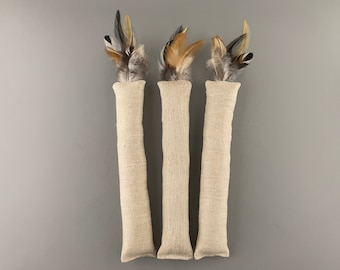 Hemp fabric and Feathers Cat Kicker Toy with Catnip by your choice, Handmade Cat Feather kicker toy