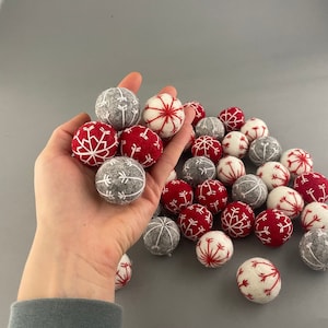 Handstitched Cat Christmas wool balls with snowflake ornament