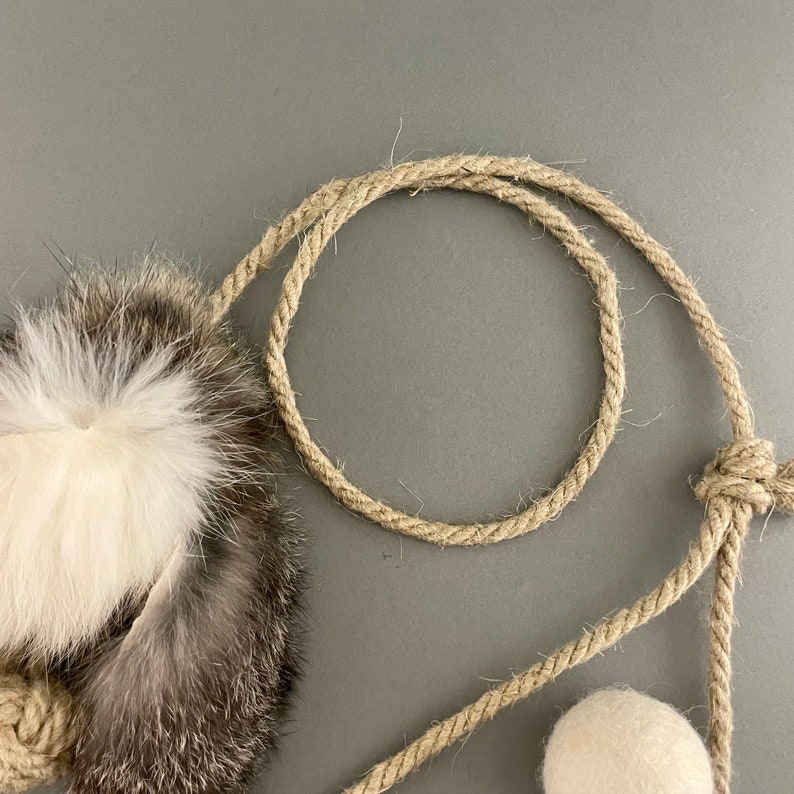 Rabbit Fur Cat Toy Handmade with Organic Hemp Rope image 4