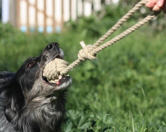 Monkeyfist play and training dog toy, Organic hemp rope dog toy