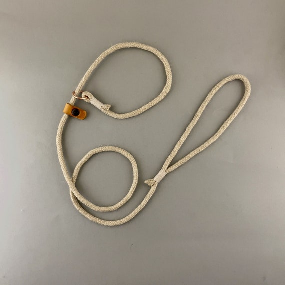 Hemp Dog Slip Leash with Leather Stopper, Natural Training Lead