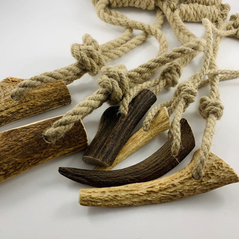 Hemp rope with natural deer antler healthy dog toy in three | Etsy