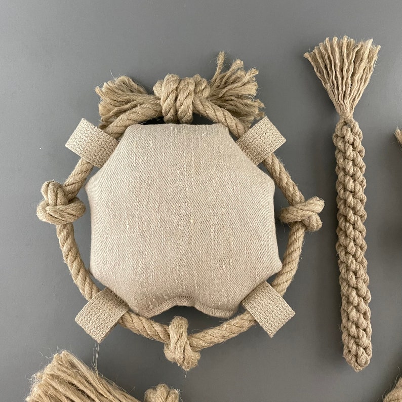3 Natural Dog Toy Set All Made from Hemp Rope and 100% Hemp Fabric image 2