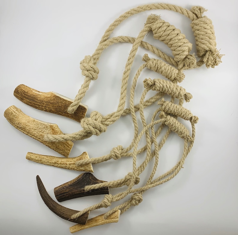Hemp rope with natural deer antler healthy dog toy in three Etsy