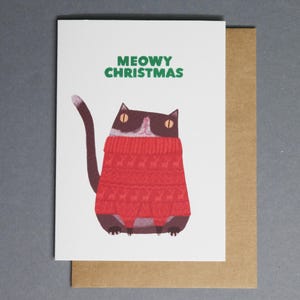 Kattenwenskaart - Meowy Christmas, briefkaart kattenpersoon