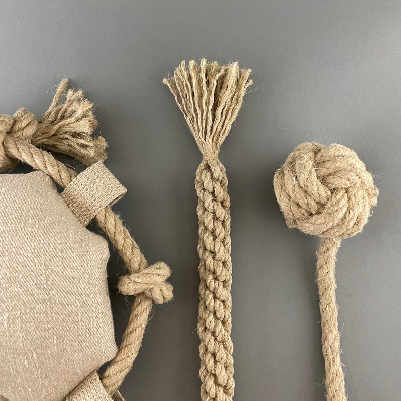 3 Natural Dog Toy Set All Made from Hemp Rope and 100% Hemp Fabric image 4