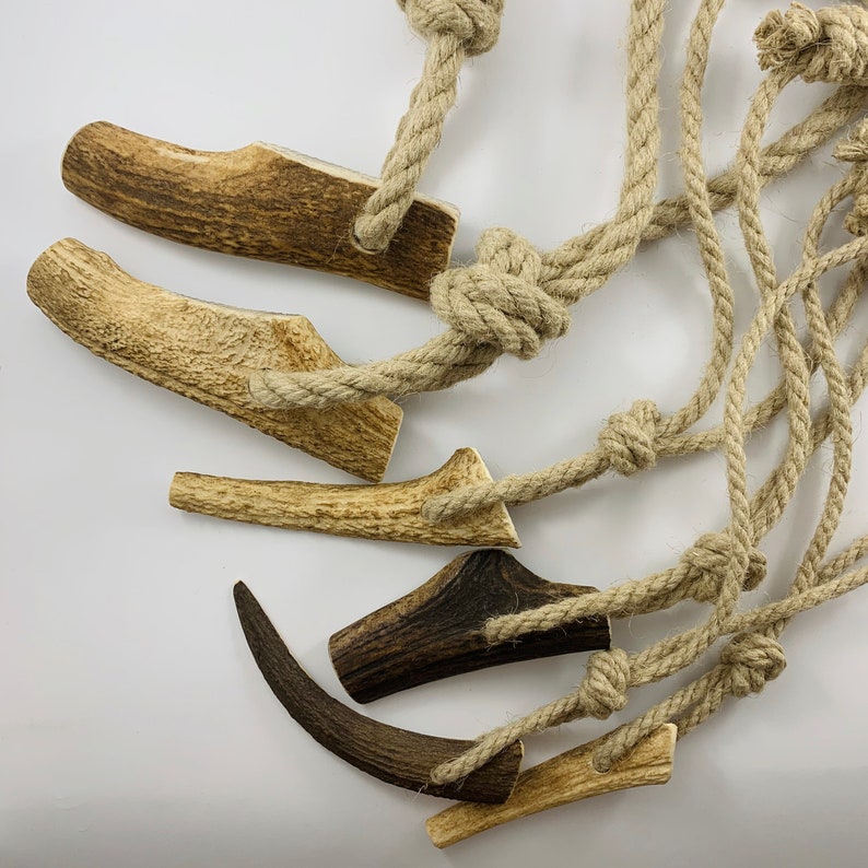 Hemp rope with natural deer antler healthy dog toy in three | Etsy