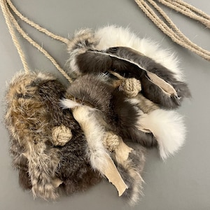 Rabbit Fur Cat Toy Handmade with Organic Hemp Rope image 1