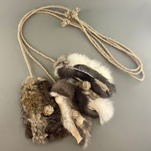 Rabbit Fur Cat Toy Handmade with Organic Hemp Rope image 2