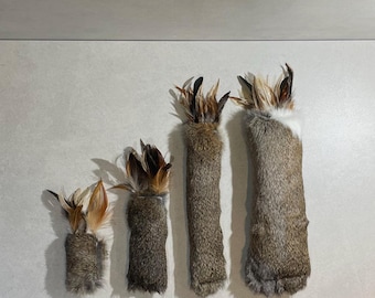 Natural Rabbit Fur and Feathers Cat Kicker Toy, Handmade cat toy in four sizes