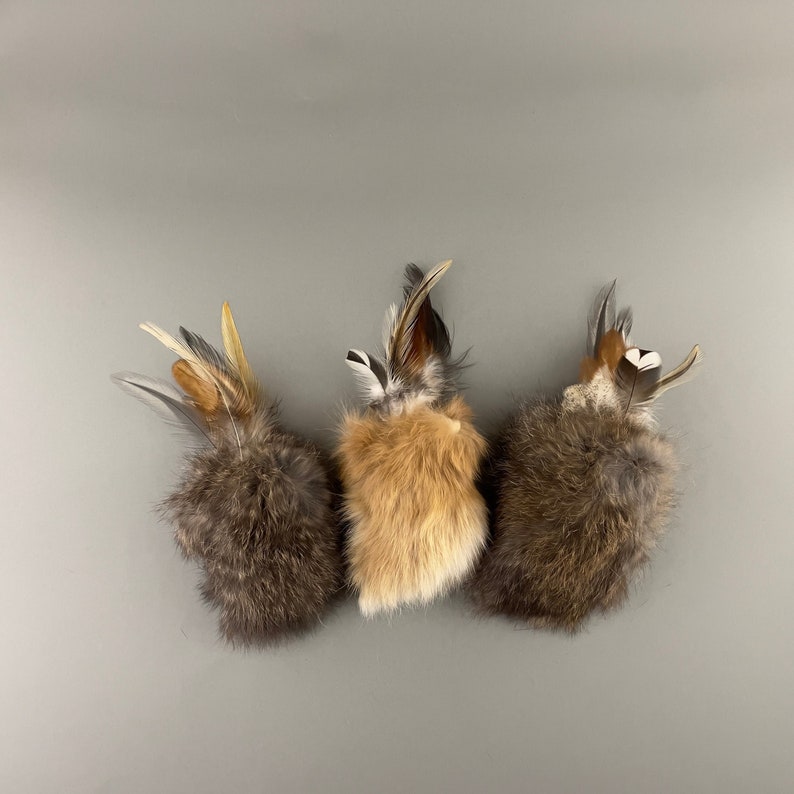 Jouet pour chat fait main en fourrure de lapin et plumes, jouet d'oreiller naturel pour chat image 1