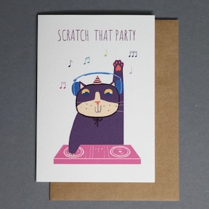 Scratch that party - Glückwunschkarte zum Geburtstag, Postkarte mit Katze