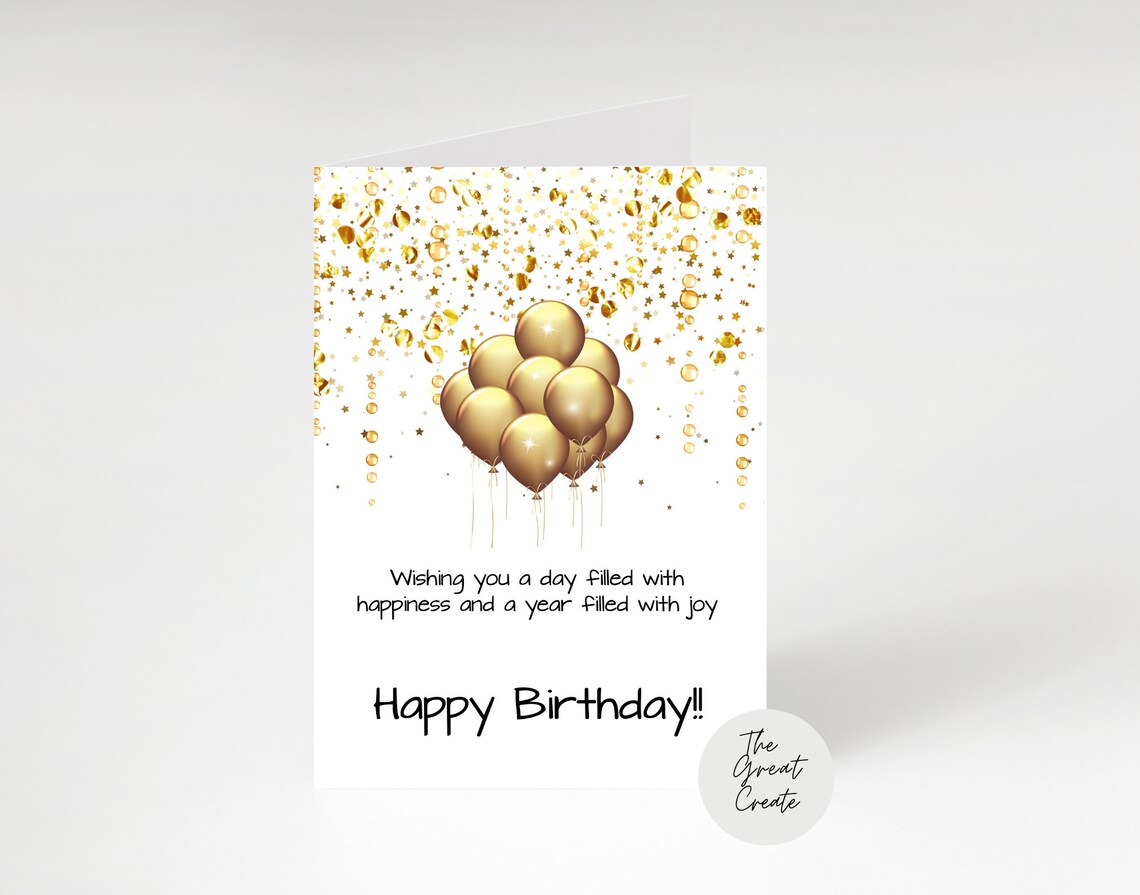 Gold Birthday Card Printable Card Balloon Birthday Card - Etsy