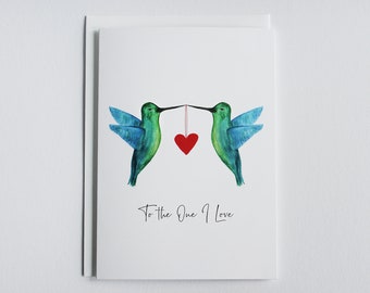 Birthday, Anniversary, Valentine's Day, Note Card- Love Hummingbirds Heart Design- To the One I Love
