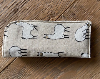 Soft glasses case. Alpaca llama. Fabric glasses cover. Protective glasses pouch.