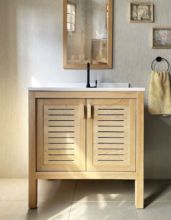 Cedar Wood Bathroom Vanity Cabinet With 2 Ventilated Doors